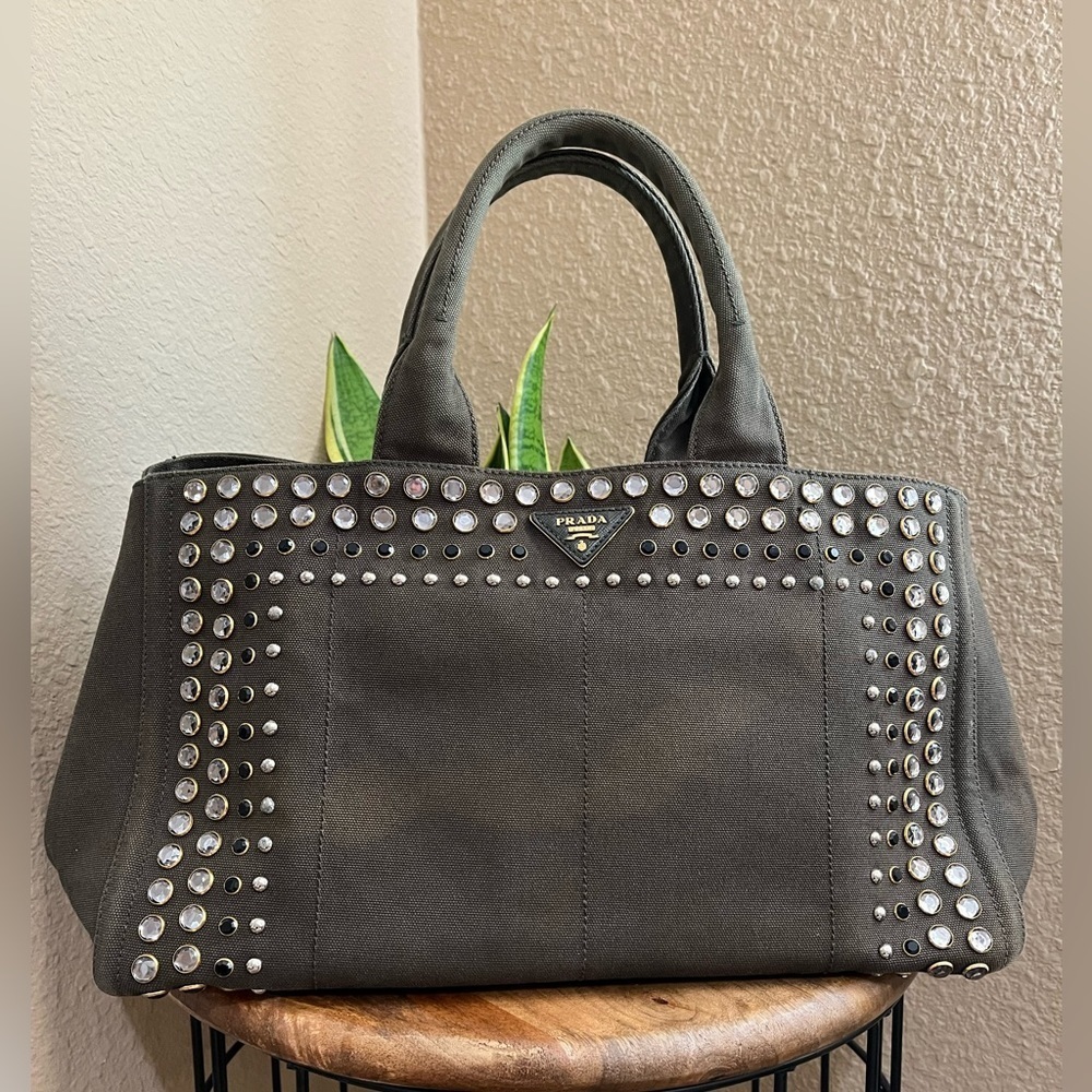PRADA STUDDED CANAPA TOTE